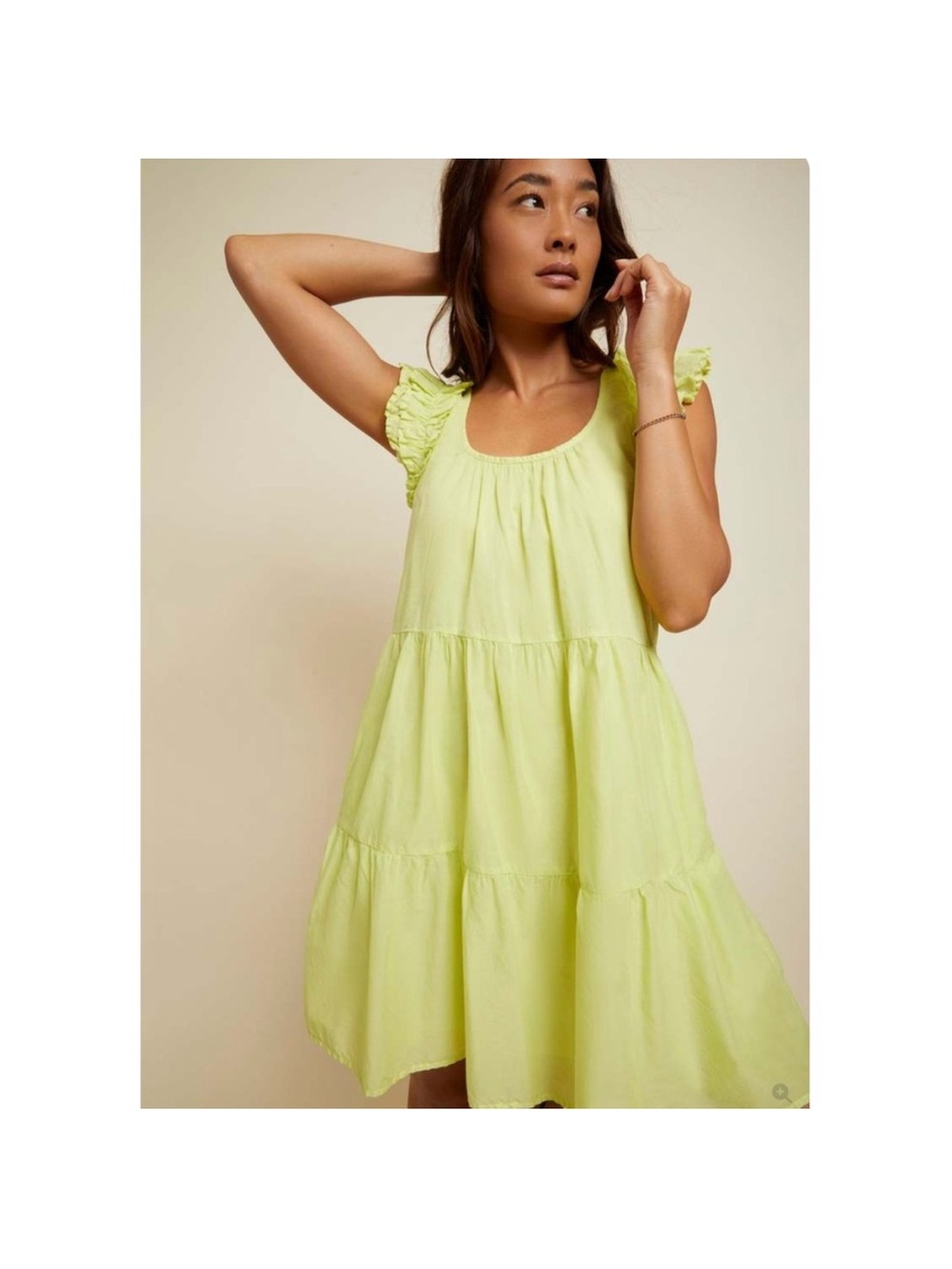 Nation LTD Luella Tiered Mini Dress in Tennis Ball